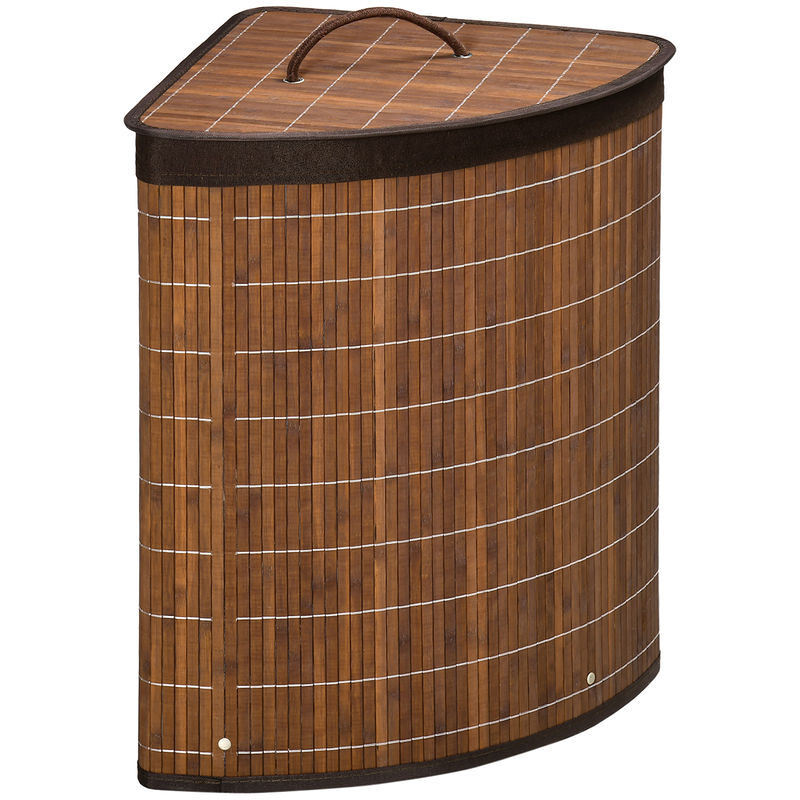 Homcom cesto de roupa de bambu capacidade de 55l cesto para roupa suja em forma de leque com tampa e bolsa amovível 38x38x57cm marrom