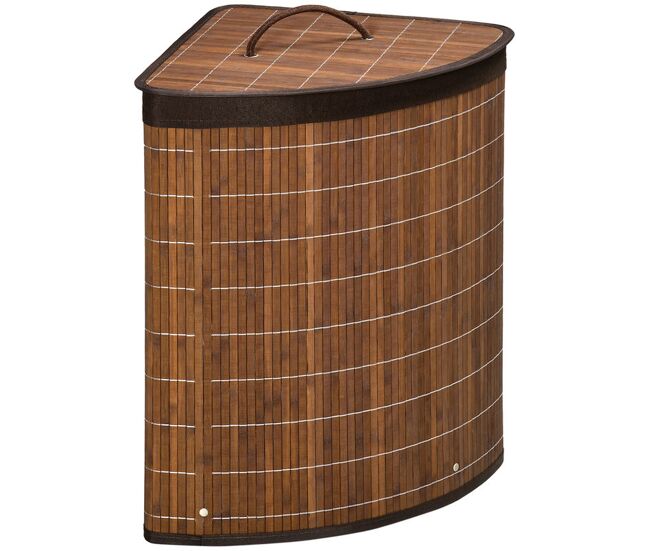 Homcom cesto de roupa de bambu capacidade de 55l cesto para roupa suja em forma de leque com tampa e bolsa amovível 38x38x57cm marrom