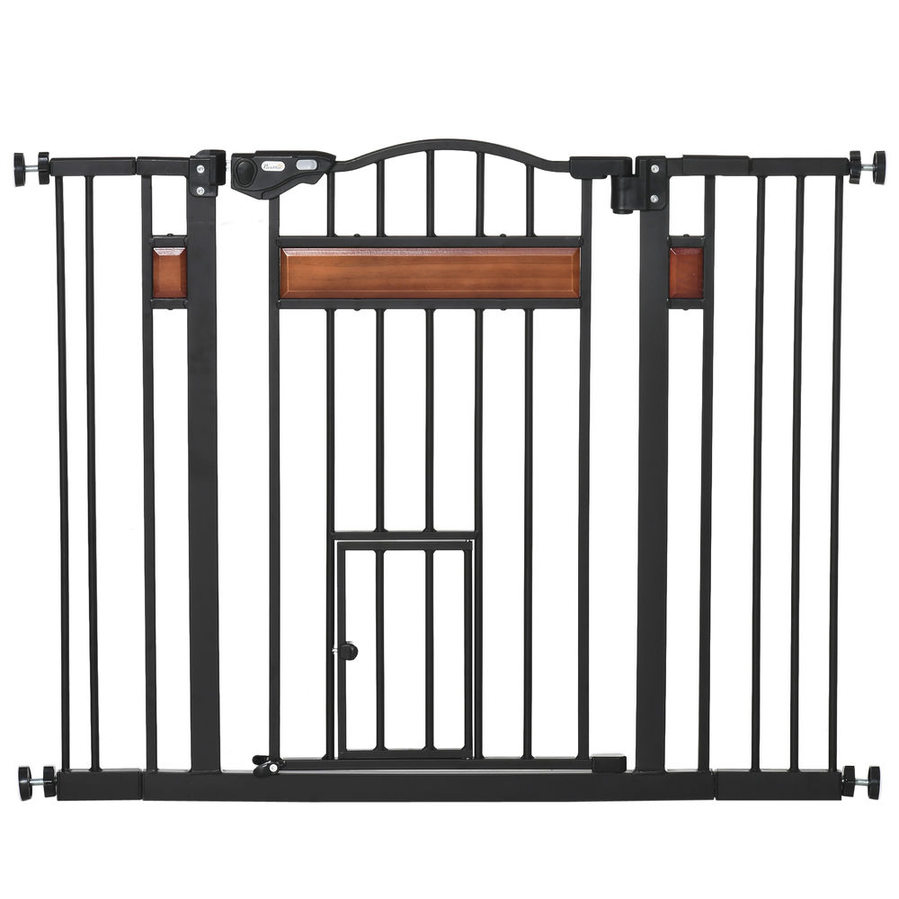Pawhut grade de segurança extensível para portas e escadas, barreira para cães médios com altura ajustável, fecho automático e sistema de dupla tranca, 93x76,2 cm, noir