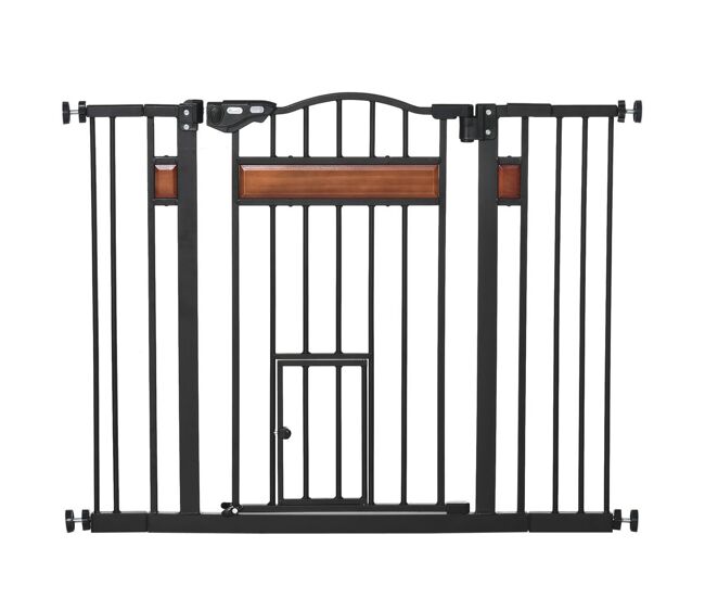 Pawhut grade de segurança extensível para portas e escadas, barreira para cães médios com altura ajustável, fecho automático e sistema de dupla tranca, 93x76,2 cm, noir