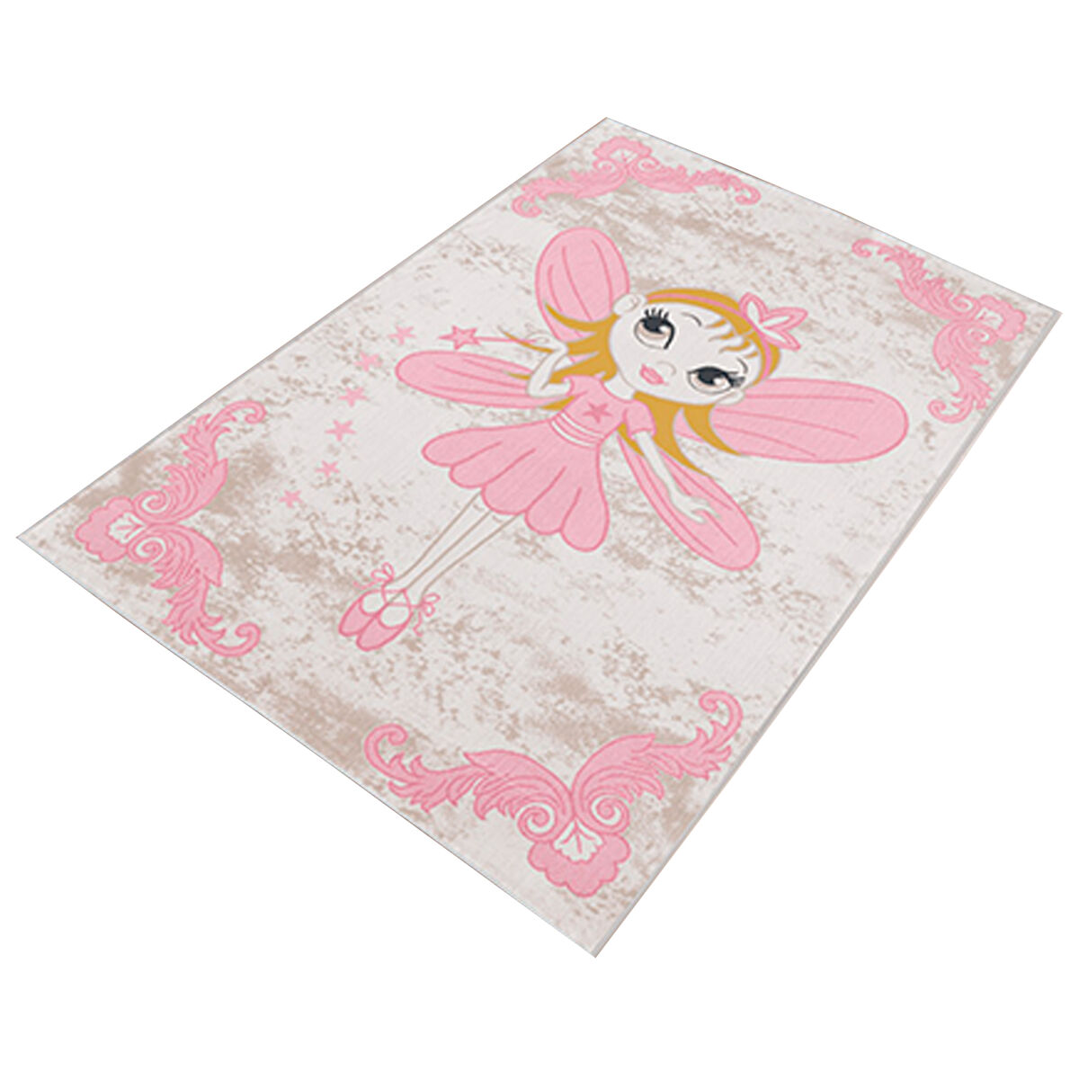 Wellhome 160 X 230Cm Carpete De Poliéster Estampado Rosa