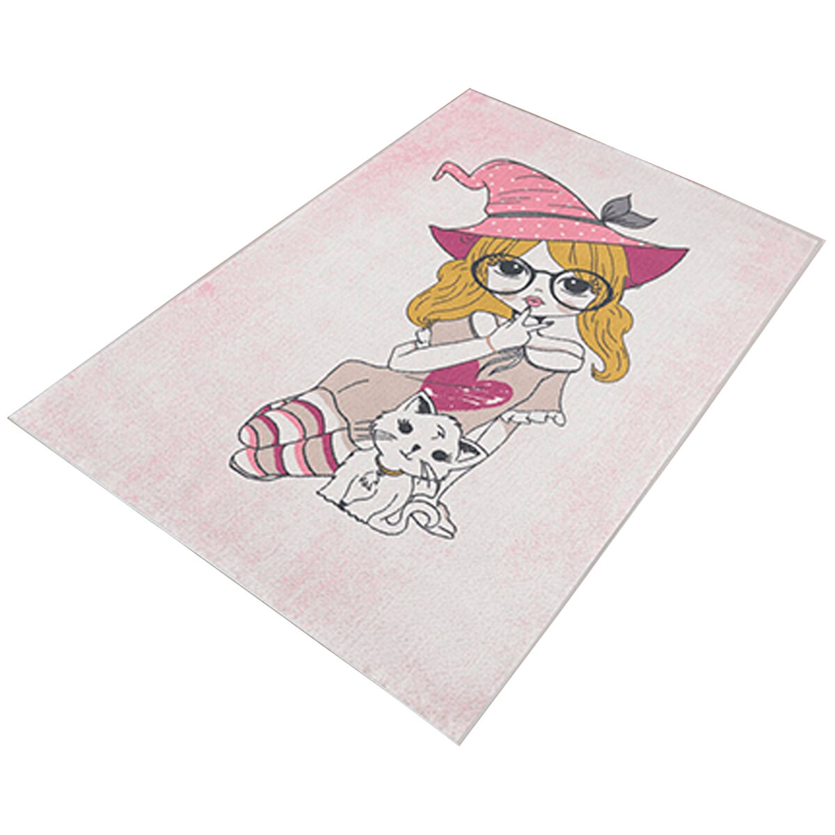 Wellhome 160 X 230Cm Carpete De Poliéster Estampado Rosa