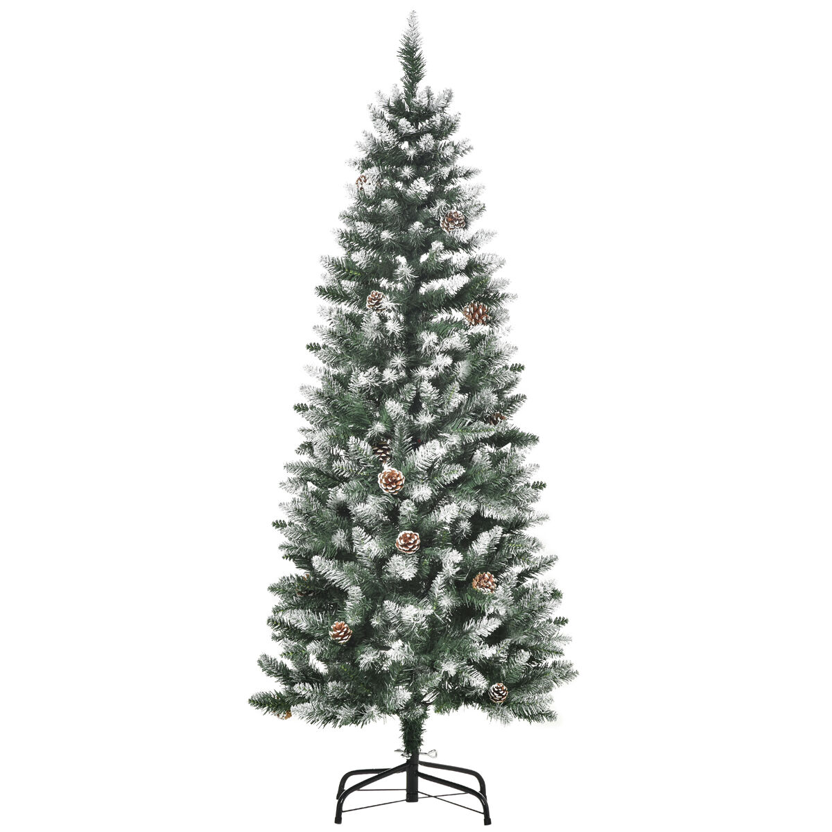 Homcom árvore de natal artificial ø69x150cm com 464 ramas e 28 pinhas folhas de pvc base dobrável e suporte metálico decoração de natal para