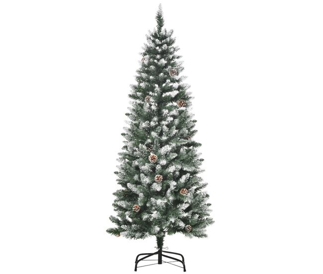 Homcom árvore de natal artificial ø69x150cm com 464 ramas e 28 pinhas folhas de pvc base dobrável e suporte metálico decoração de natal para