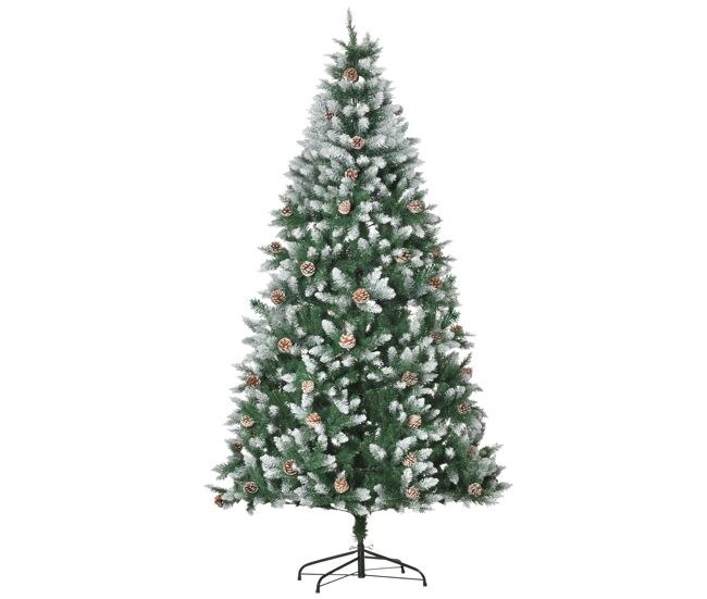 Homcom árvore de natal artificial ø105x210cm com 1440 pontas de pvc e 75 pinhas base dobrável e suporte de aço decoração de natal para