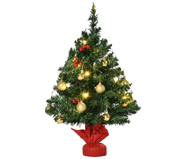Homcom mini árvore de natal 60cm artificial decoração de natal de pinheiro com suporte metálico 73 ramos pvc ø40x60cm verde