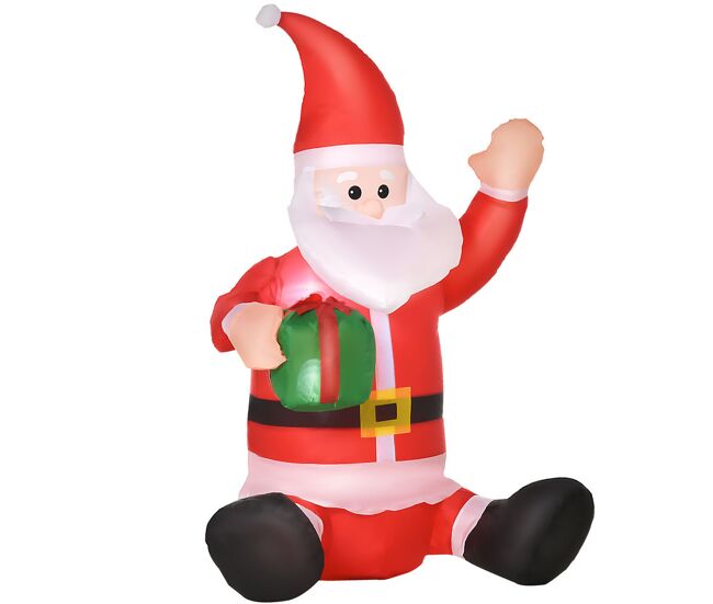 Homcom pai natal insuflável de 1,2 m com presente decoração de natal iluminação led 70x50x120cm multicolorido
