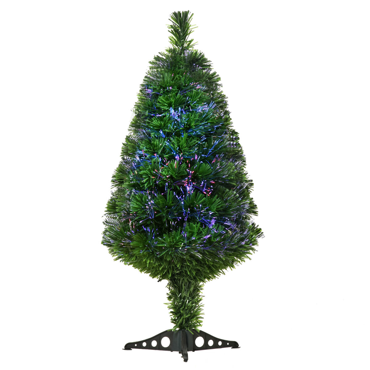 Homcom árvore de natal artificial 90cm com 90 ramos de pvc fibra óptica 4 cores suporte decoração de natal para interiores φ48x90cm verde