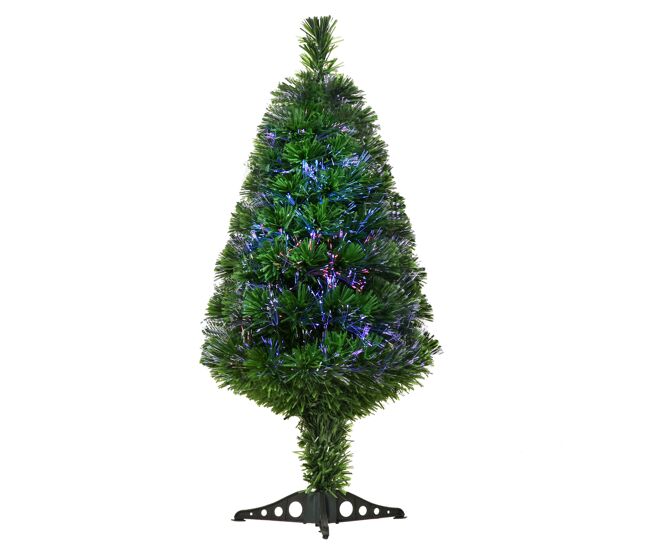 Homcom árvore de natal artificial 90cm com 90 ramos de pvc fibra óptica 4 cores suporte decoração de natal para interiores φ48x90cm verde