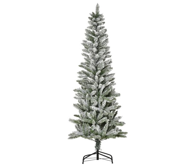 Homcom árvore de natal 180cm neve artificial com 394 ramos ignífugos de pvc base dobrável e suporte de aço decoração de natal para interiores
