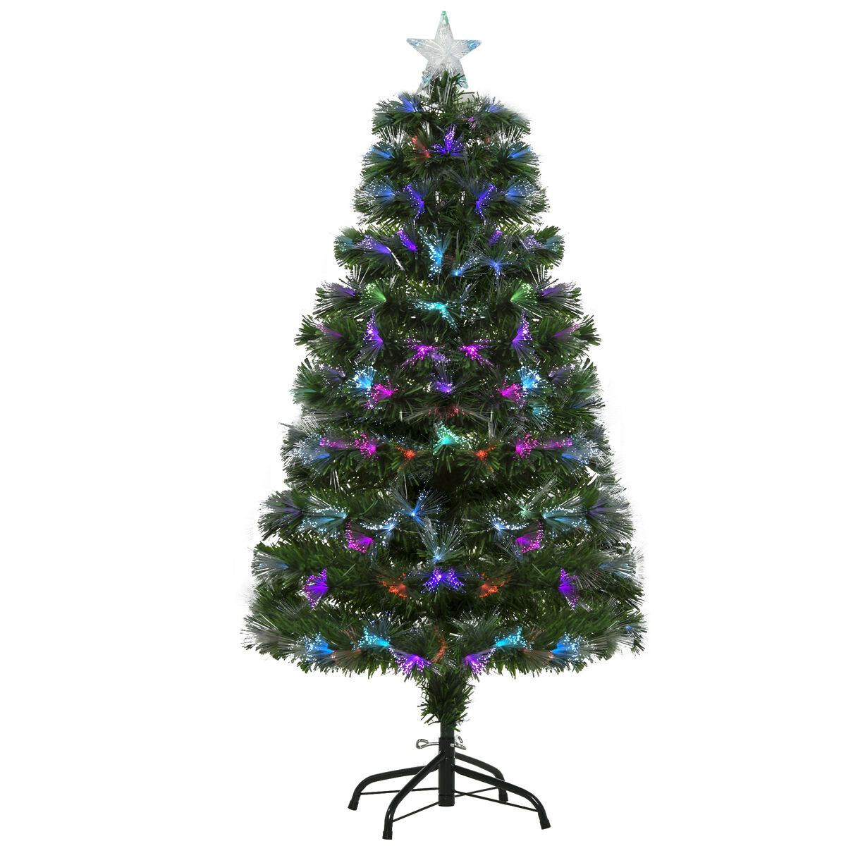 Homcom árvore de natal 120cm com 130 luzes led de múltiplas cores e estrela decorativa ø66x120 cm verde