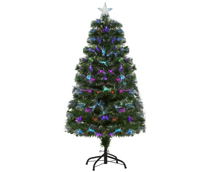 Homcom árvore de natal 120cm com 130 luzes led de múltiplas cores e estrela decorativa ø66x120 cm verde