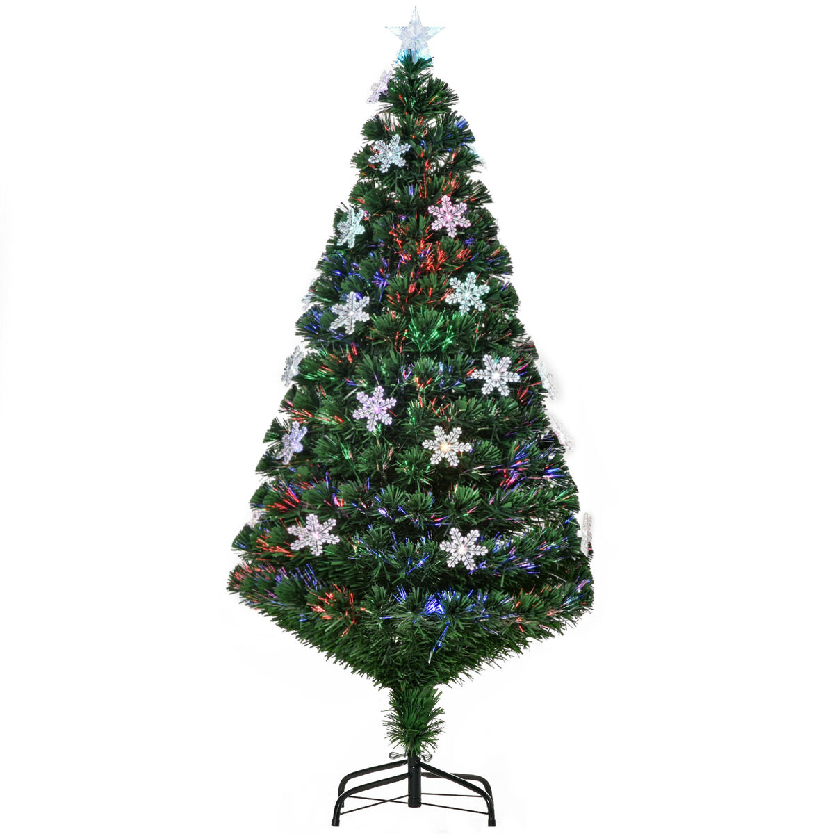 Homcom árvore de natal artificial 150 cm árvore de natal com 180 ramos 21 luzes led e fibra óptica decoração de natal ø60x150 cm verde
