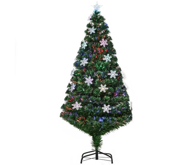 Homcom árvore de natal artificial 150 cm árvore de natal com 180 ramos 21 luzes led e fibra óptica decoração de natal ø60x150 cm verde