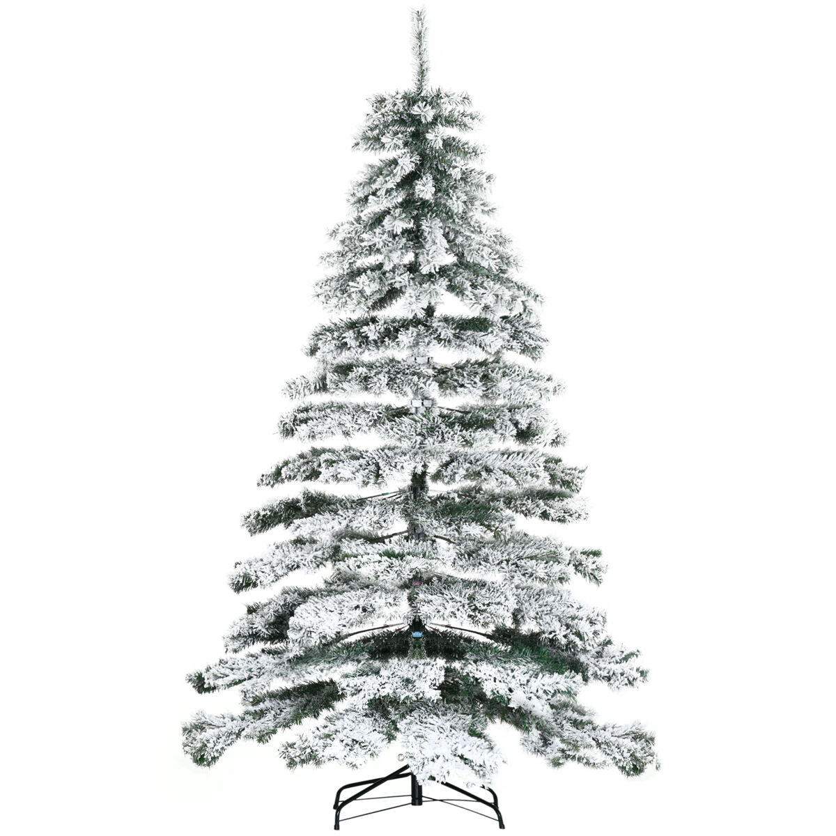 Homcom árvore de natal ø140x225cm neve artificial com 1083 pontas de pvc base dobrável e suporte de metal decoração de natal para interiores verde e