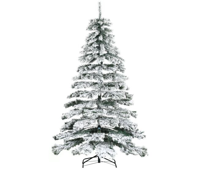 Homcom árvore de natal ø140x225cm neve artificial com 1083 pontas de pvc base dobrável e suporte de metal decoração de natal para interiores verde e