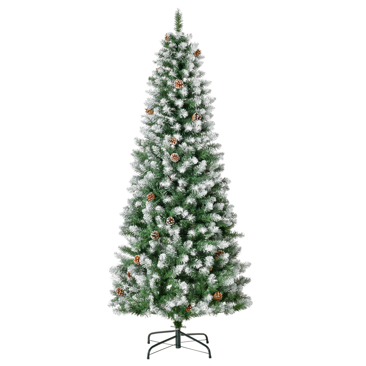 Homcom árvore de natal artificial ø75x180cm com 630 ramas e 37 pinhas folhas de pvc base dobrável e suporte metálico decoração de natal para