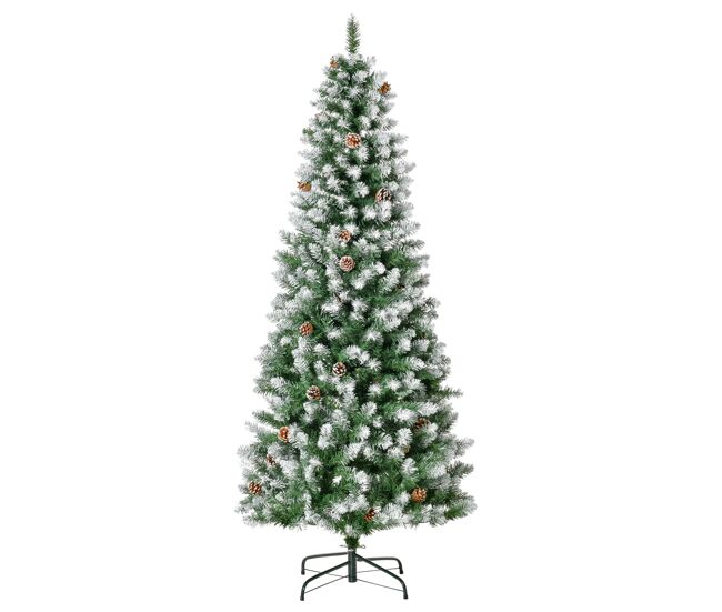 Homcom árvore de natal artificial ø75x180cm com 630 ramas e 37 pinhas folhas de pvc base dobrável e suporte metálico decoração de natal para