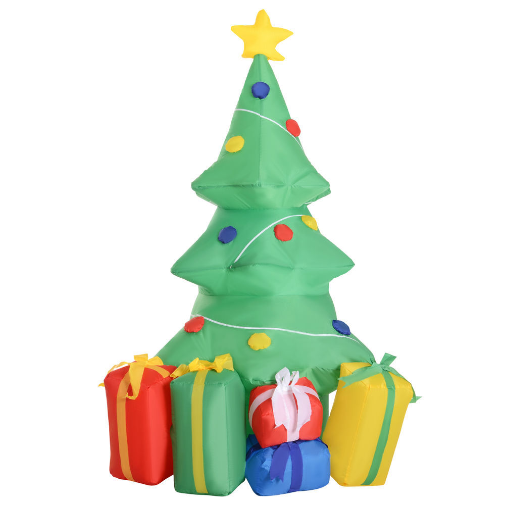 Homcom árvore de natal insuflável 1,5 m árvore decorativa de natal com decorações e luzes led insuflável de natal 65x75x150 cm multicor