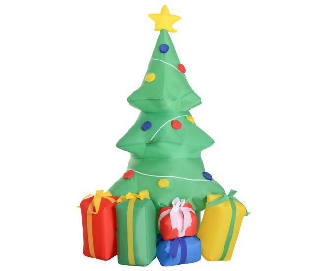 Homcom árvore de natal insuflável 1,5 m árvore decorativa de natal com decorações e luzes led insuflável de natal 65x75x150 cm multicor