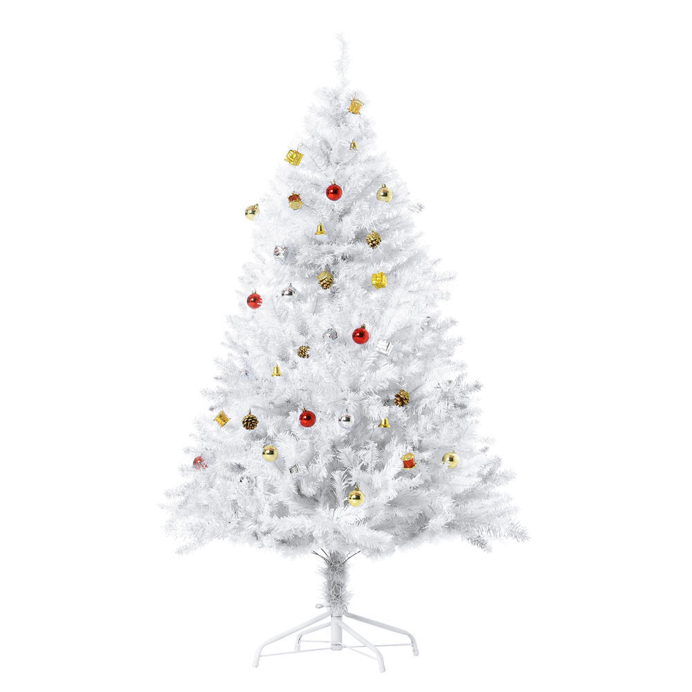 Homcom árvore de natal artificial 150cm com 680 ramos de pvc 48 decorações incluidas suporte metálico decoração de natal para interiores φ85x150cm