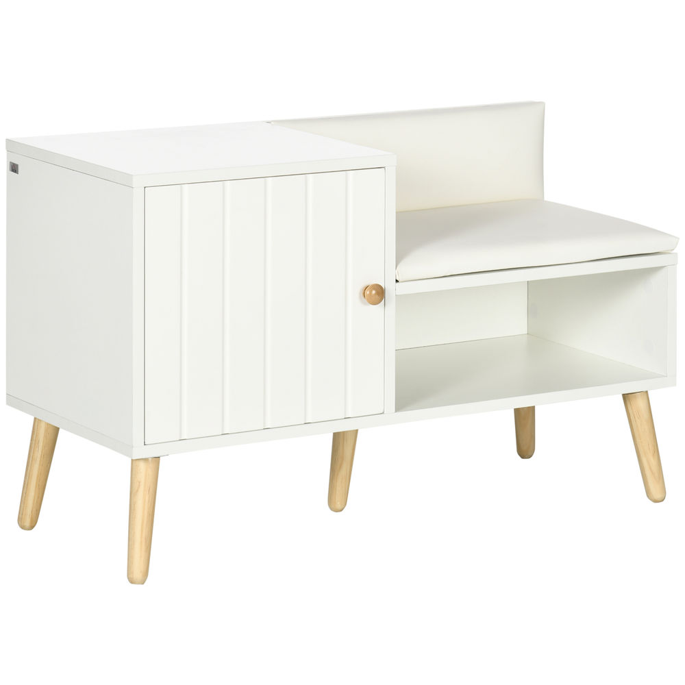 Homcom banco sapateira com compartimento aberto e almofada acolchoada para 4 pares de sapatos para entrada corredor 80x33x49cm branco
