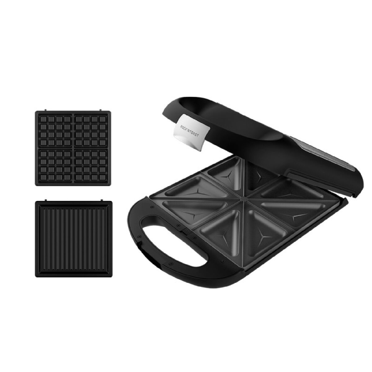 Cecotec sanduicheira de 4 sanduíches com acabamentos em aço inoxidável, 1500 w de potência, 3 placas intercambiáveis e
