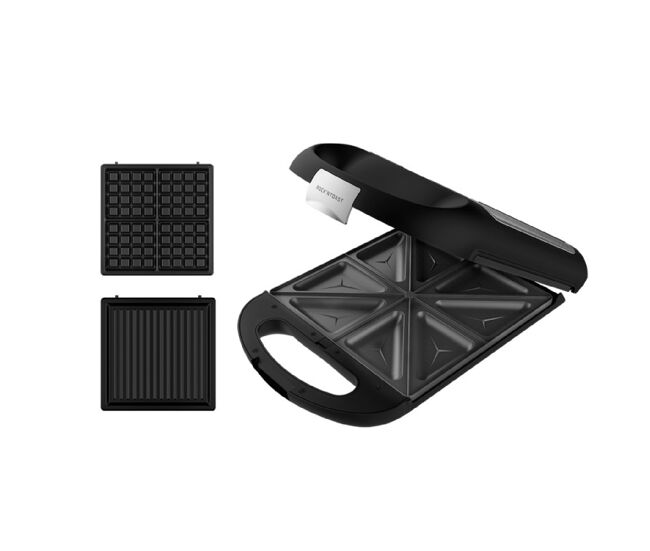 Cecotec sanduicheira de 4 sanduíches com acabamentos em aço inoxidável, 1500 w de potência, 3 placas intercambiáveis e