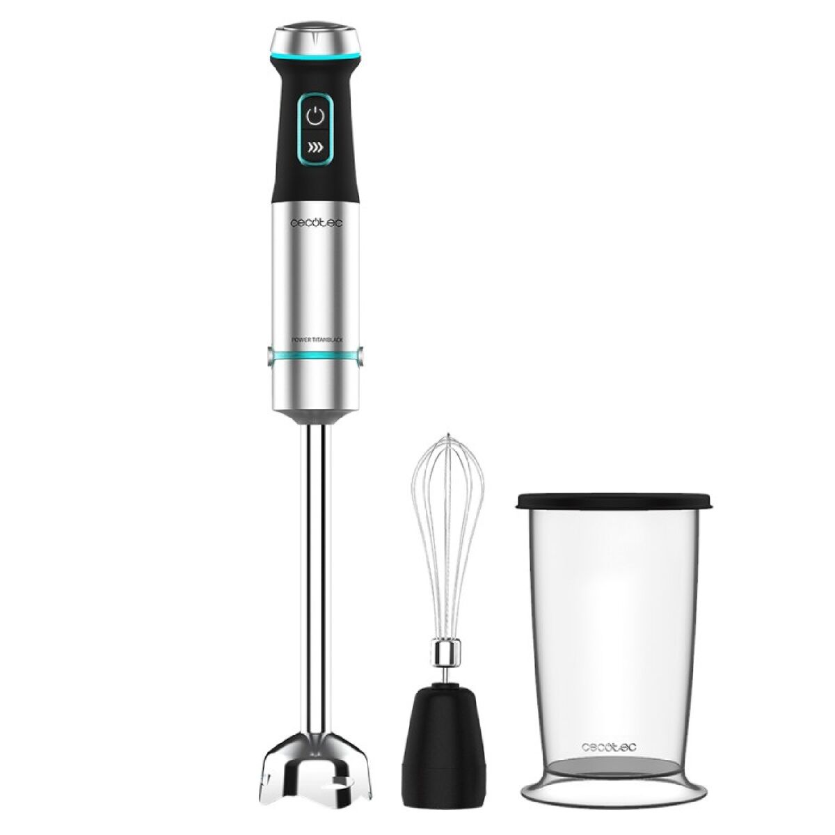 Cecotec Varinha mágica de 1200 W, tecnologia CrossBlades com lâminas de 4 folhas, revestimento de titânio preto, pé XL extra comprido, proteção anti salpicos e seletor de velocidade com função Turbo. Inclui copo de 800 ml com tampa e batedor de claras.