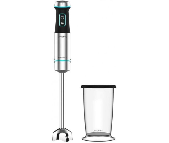 Cecotec varinha mágica de 1200 w, tecnologia crossblades com lâminas de 4 folhas, revestimento de titânio noir, pé xl extra comprido, proteção anti salpicos e seletor de velocidade com função turbo. inclui copo de 800 ml com tampa.