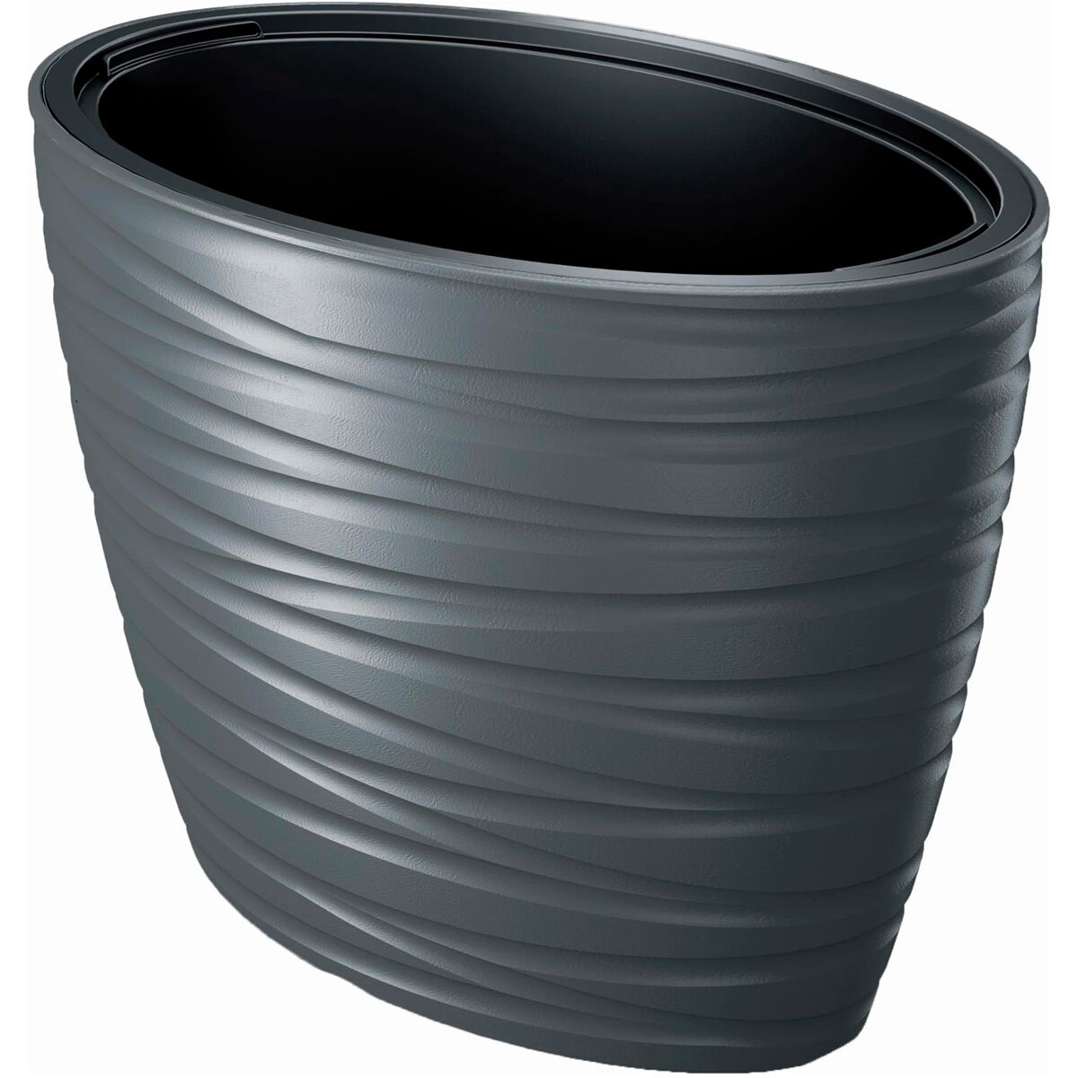 Potão oval com depósito plástico de 56l em cor antracite 58,5 (comprimento) x 38,5 (largura) x 42,3 (alta) cm