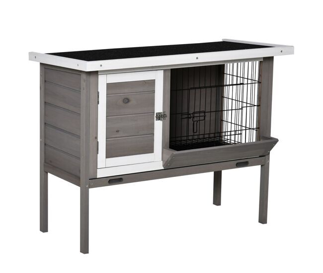Pawhut coelheira de madeira exterior gaiola elevada para coelhos cobaias animais pequenos com teto asfáltico abatível comedouro bandejas removíveis e