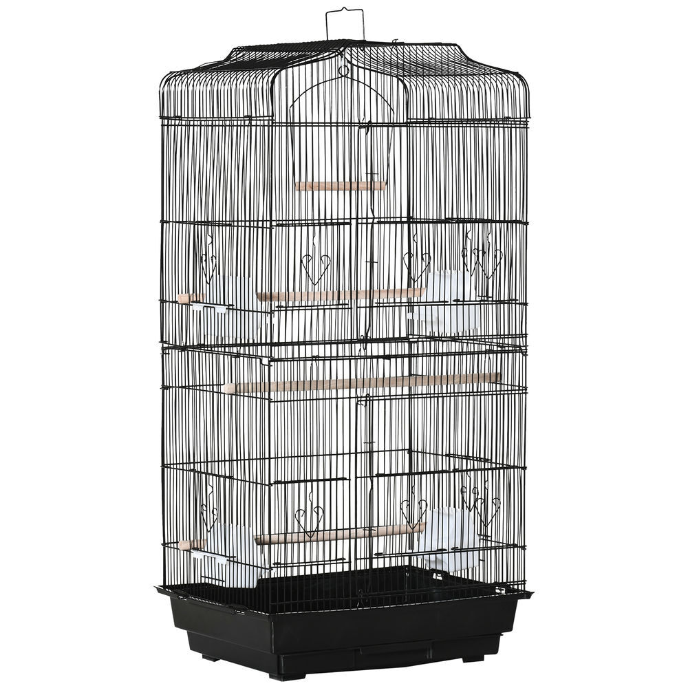 Pawhut gaiola para passáros gaiola de metal com portas 4 comedouros 3 poleiros baloiço bandeja removível e alça de transporte para papagaio canário