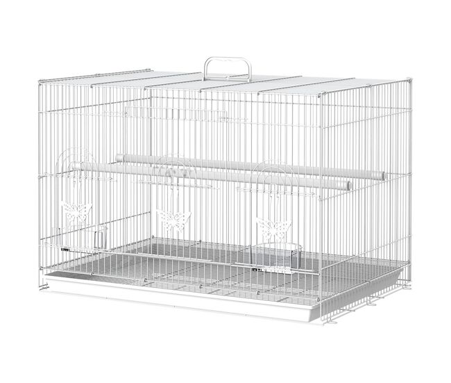 Pawhut gaiola para pássaros com 2 poleiros e 3 portas para pássaros pequenos de metal 60x41x41cm branco