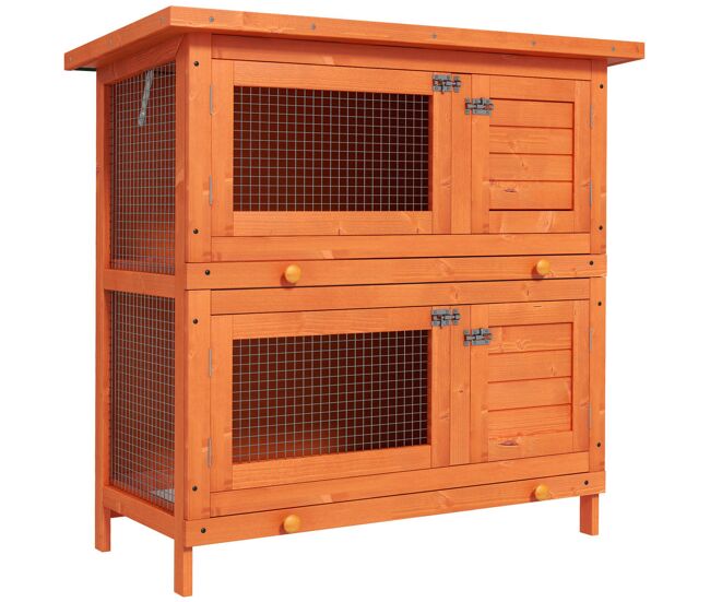 Pawhut coelheira de madeira exterior de 2 níveis gaiola para 1-2 coelhos animais pequenos com teto asfáltico dobrável e 2 bandejas removíveis