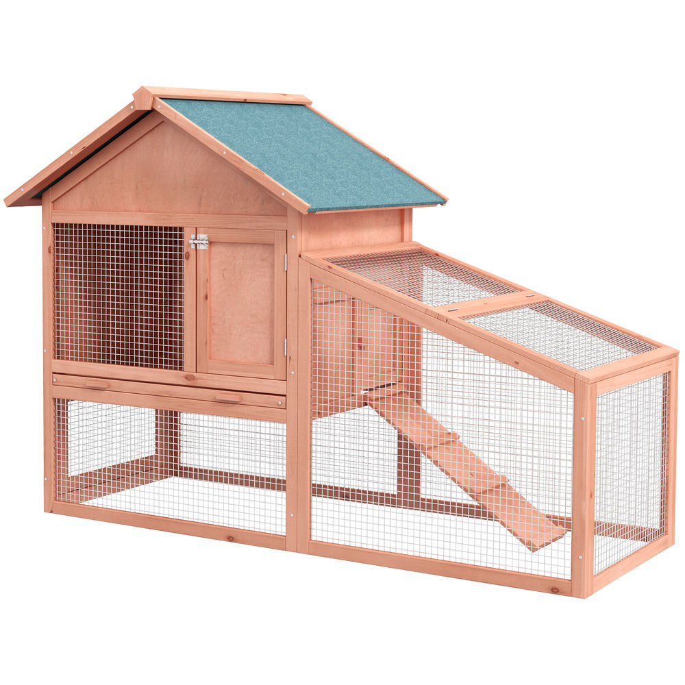 Pawhut casa para coelhos de madeira coelheira para exterior teto de tela de asfáltica 144x64,5x100 cm madeira