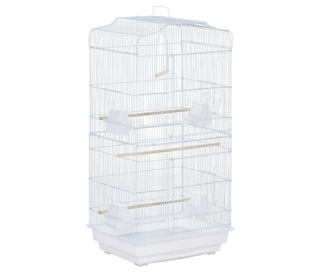 Pawhut gaiola para passáros gaiola de metal com portas 4 comedouros 3 poleiros baloiço bandeja removível e alça de transporte para papagaio canário