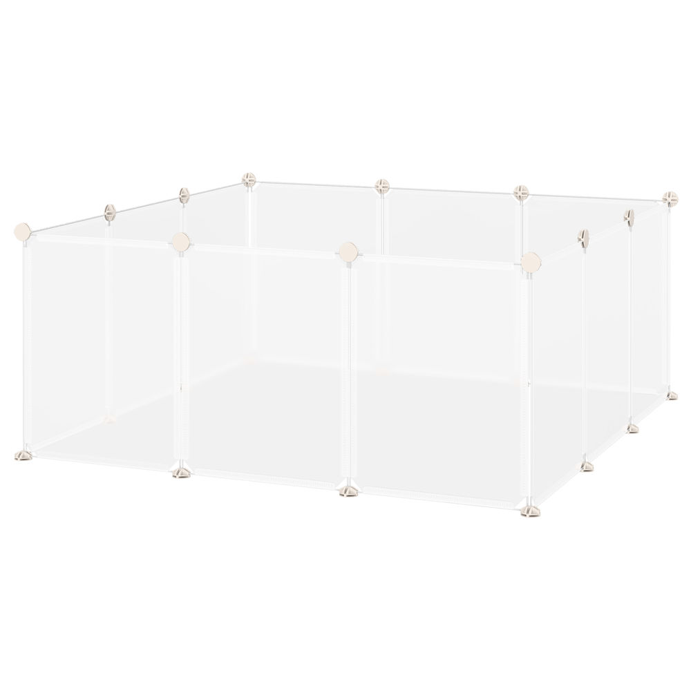 Pawhut recinto para pequenos animais recinto modular de metal com 12 painéis e 24 conectores para coelhos porquinhos da índia 105x105x45 cm branco