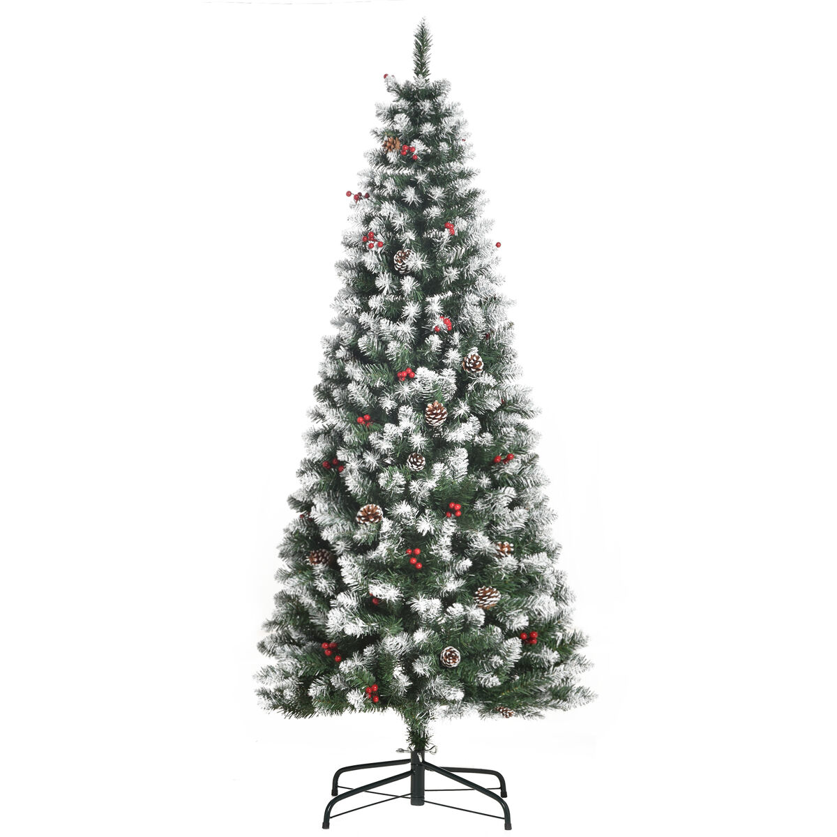 Homcom árvore de natal artificial 180 cm ignífugo com 618 ramos 34 bagas 30 pinhas folhas de pvc e suporte metálico decoração de natal para interiores