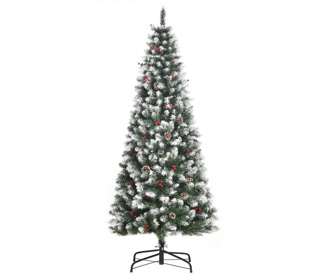 Homcom árvore de natal artificial 180 cm ignífugo com 618 ramos 34 bagas 30 pinhas folhas de pvc e suporte metálico decoração de natal para interiores