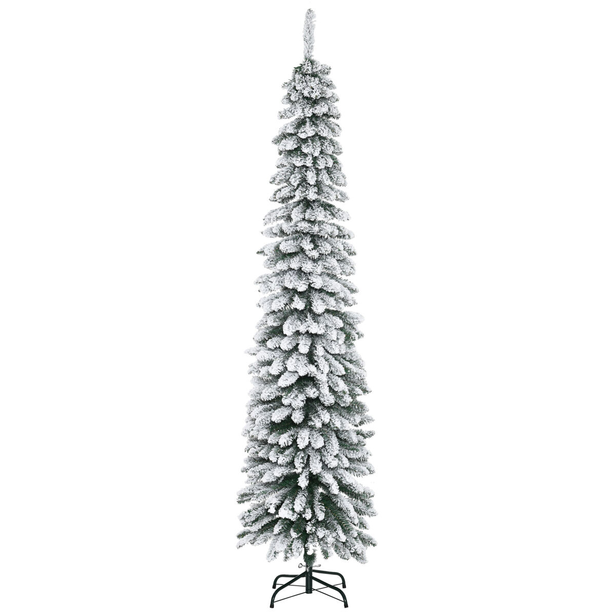 Homcom árvore de natal artificial 210cm com neve ignífugo com 490 ramos folhas de pvc base dobrável e suporte metálico decoração de natal para interiores verde