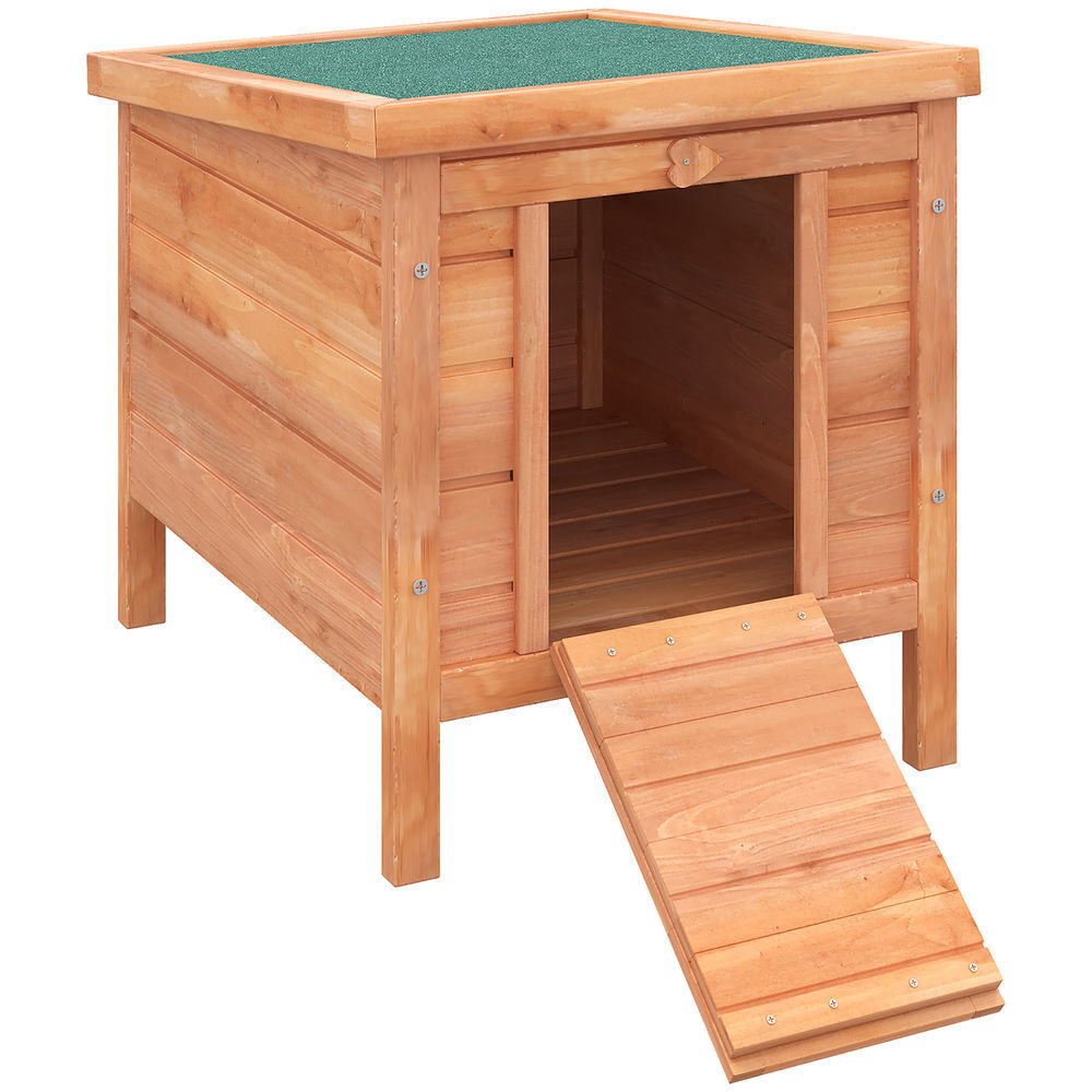 Pawhut coelheira de madeira exterior coelheira para roedores animais de estimação pequenos com teto asfáltico e rampa antiderrapante 42x51x43cm