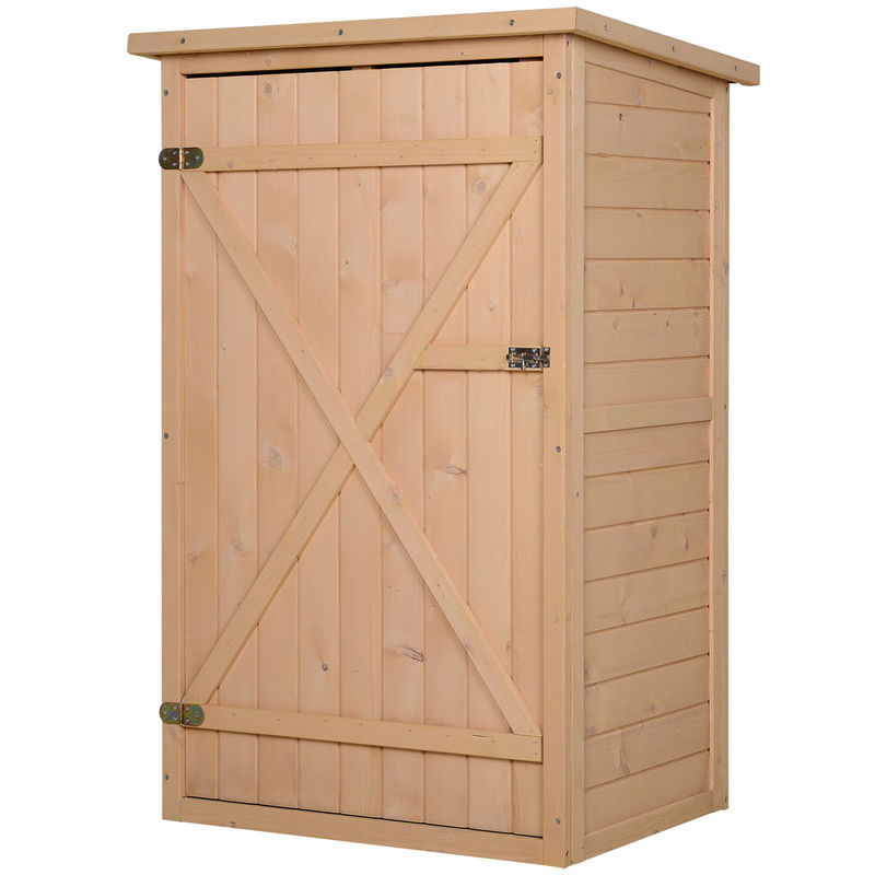 Outsunny armário de jardim de madeira 75x56x115cm armário de jardim para ferramentas com 3 prateleiras interiores porta com trava e teto asfáltico