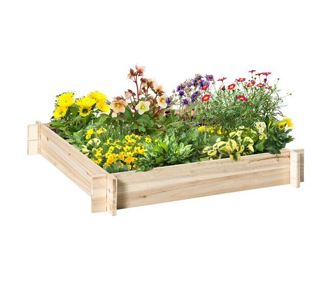 Outsunny caixa de plantio de madeira quadrada de chão horta vertical para cultivos de plantas flores ervas terraço 100x100x16cm madeira natural