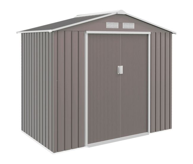 Outsunny abrigo de jardim 213x130x185cm abrigo de jardim metálico de exterior para armazenamento de ferramentas com 2 portas deslizantes e 4 janelas