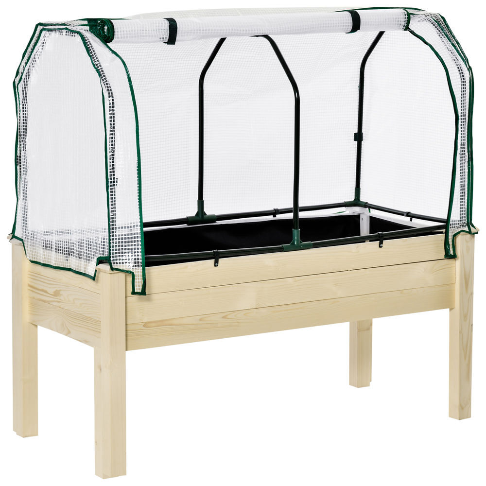 Outsunny horta vertical elevada de madeira 121x55x117cm com cobertura de proteção mesa de jardinagem para cultivo de flores vegetais e, jardim terraço