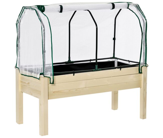 Outsunny horta vertical elevada de madeira 121x55x117cm com cobertura de proteção mesa de jardinagem para cultivo de flores vegetais e, jardim terraço