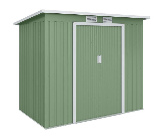 Outsunny abrigo de jardim 213x130x173cm abrigo de exterior de aço galvanizado com porta corredeira e ventilações para armazenamento de ferramentas