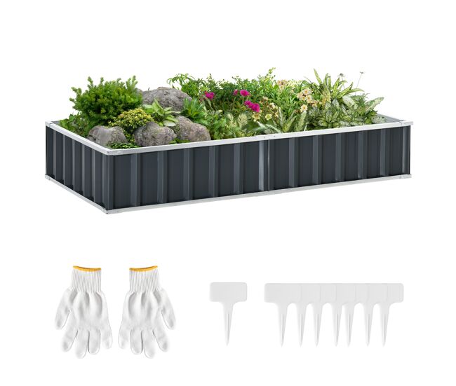 Outsunny caixa de plantio de aço inclui luvas caixa de plantio retangular para cultivos de plantas e flores para terraço balcão exterior 174x90x30 cm