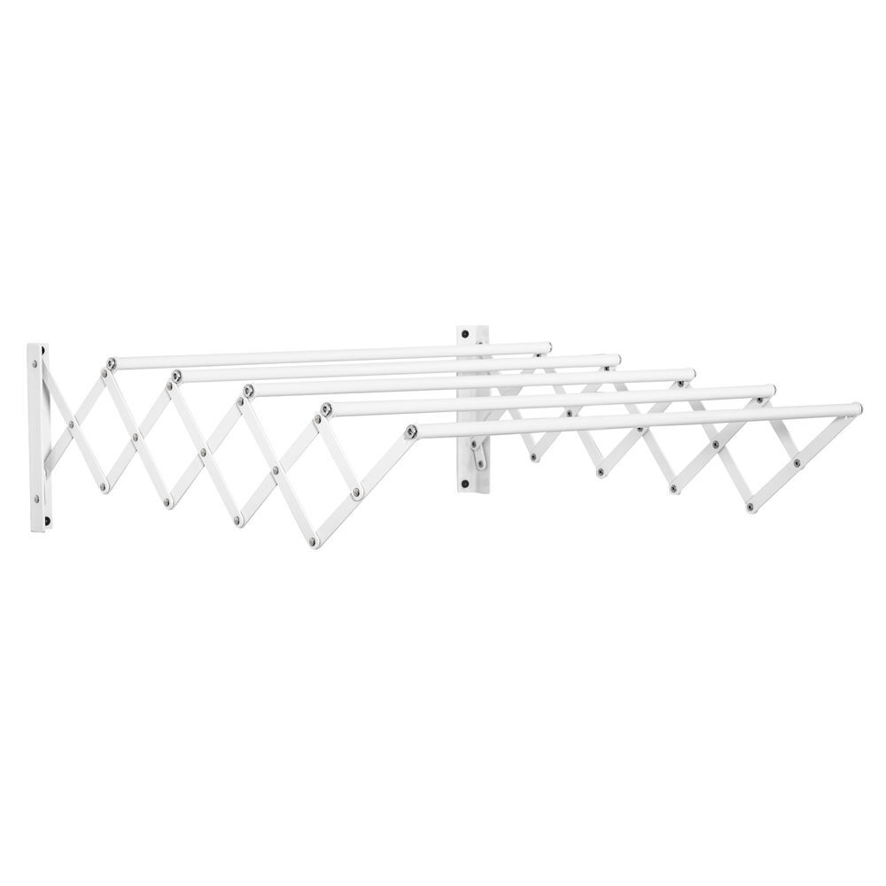 Homcom estendal de parede extensível de 63,5cm de metal com 5 barras para interior e exterior carga 10kg 63,5x60x20cm branco